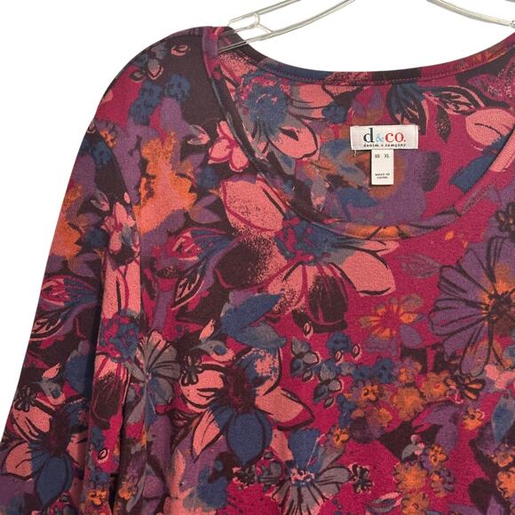 Denim & Co Floral Soft Knit Tunic Womens XL Magenta Pink Multicolor Casual Top - Picture 3 of 8